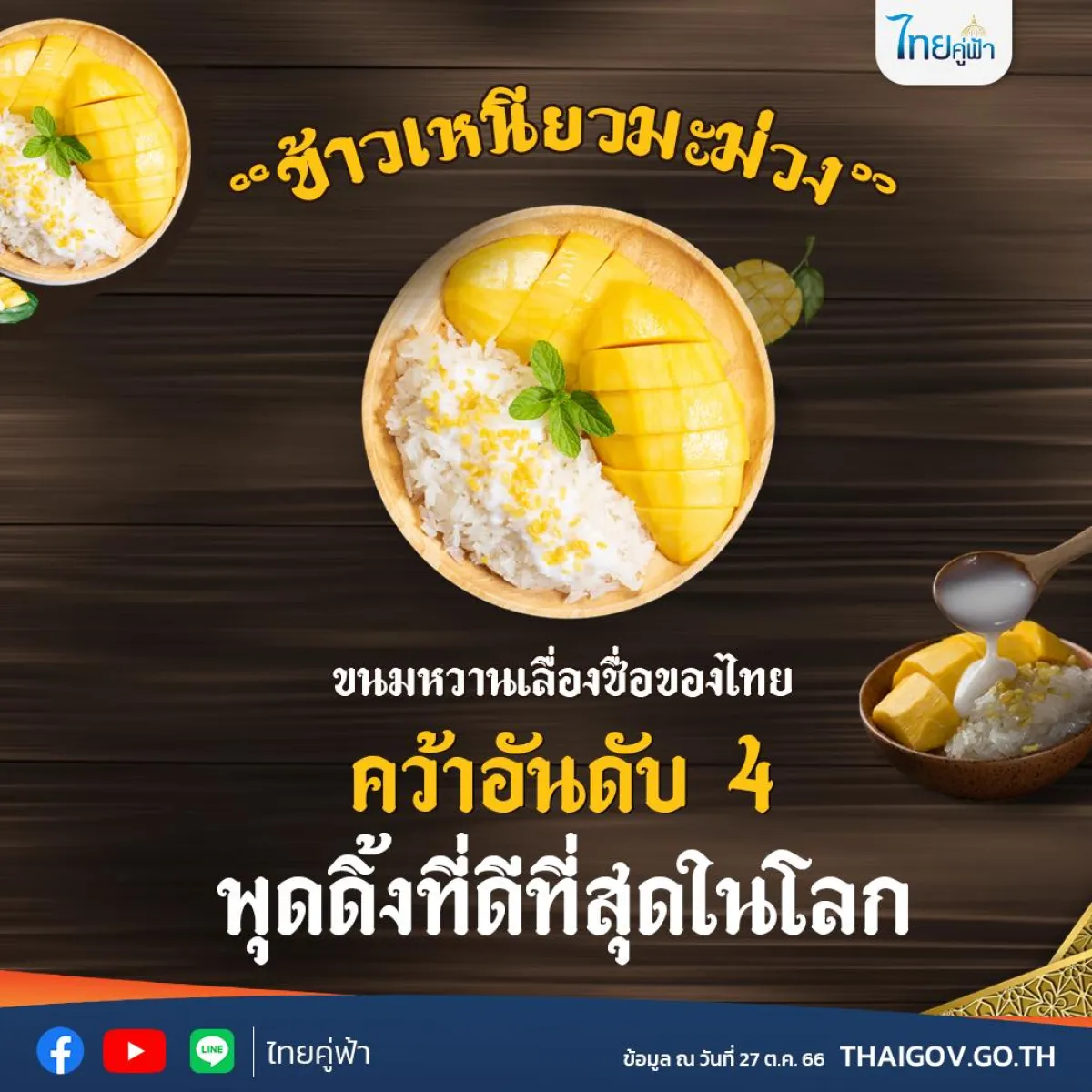 “ข้าวเหนียวมะม่วง” ขนมหวานเลื่องชื่อของไทย คว้าอันดับ 4 พุดดิ้งที่ดีที่สุดในโลก