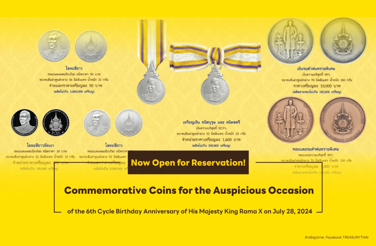 Now Open for Reservation! Commemorative Coins for the Auspicious Occasion of the 6th Cycle Birthday Anniversary of His Majesty King Rama X on July 28, 2024