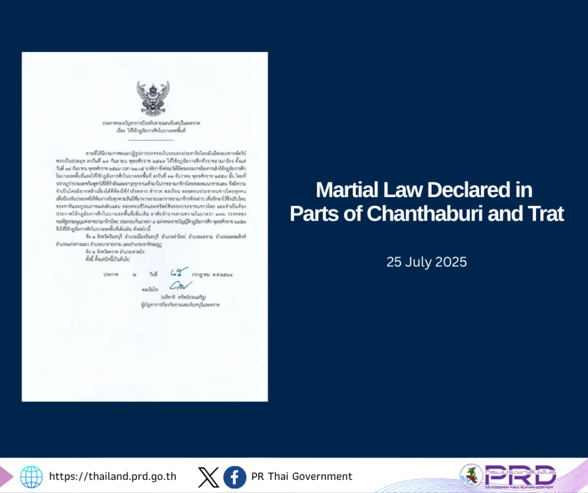 Martial Law Declared in Parts of Chanthaburi and Trat