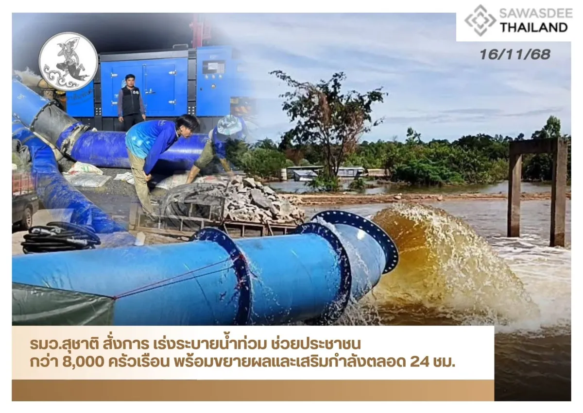 รมว.สุชาติ สั่งการ เร่งระบายน้ำท่วม ช่วยประชาชนกว่า 8,000 ครัวเรือน พร้อมขยายผลและเสริมกำลังตลอด 24 ชม.