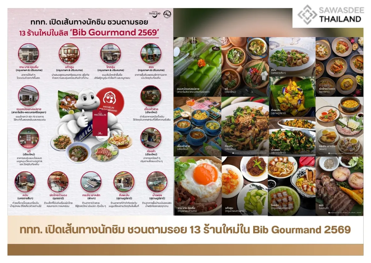 ททท. เปิดเส้นทางนักชิม ชวนตามรอย 13 ร้านใหม่ใน Bib Gourmand 2569