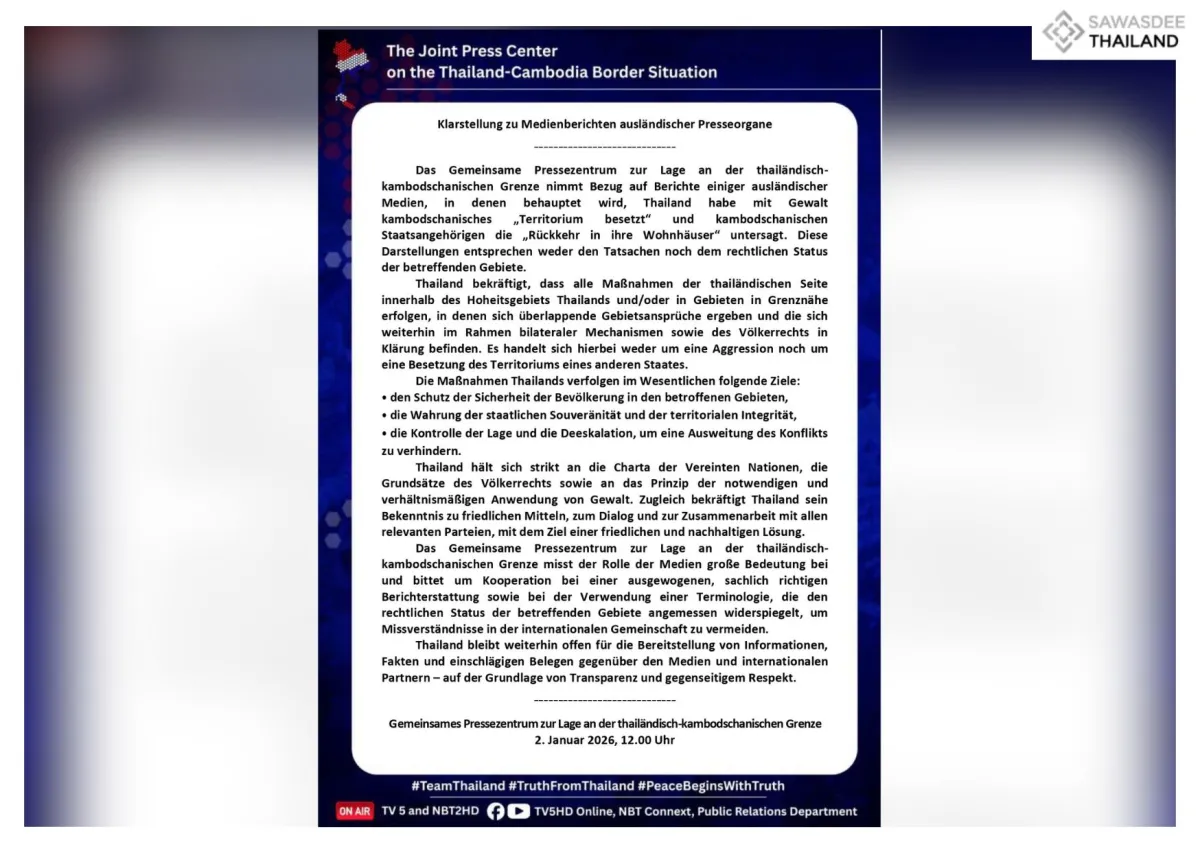 Klarstellung zu Medienberichten auslandischer Presseorgane