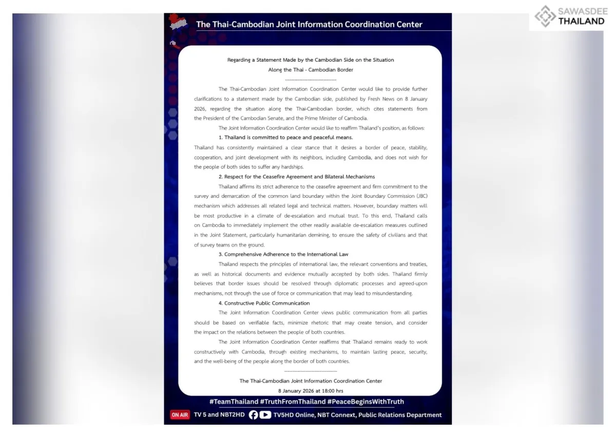 Regarding a Statement Made by the Cambodian Side on the Situation Along the Thai - Cambodian Border