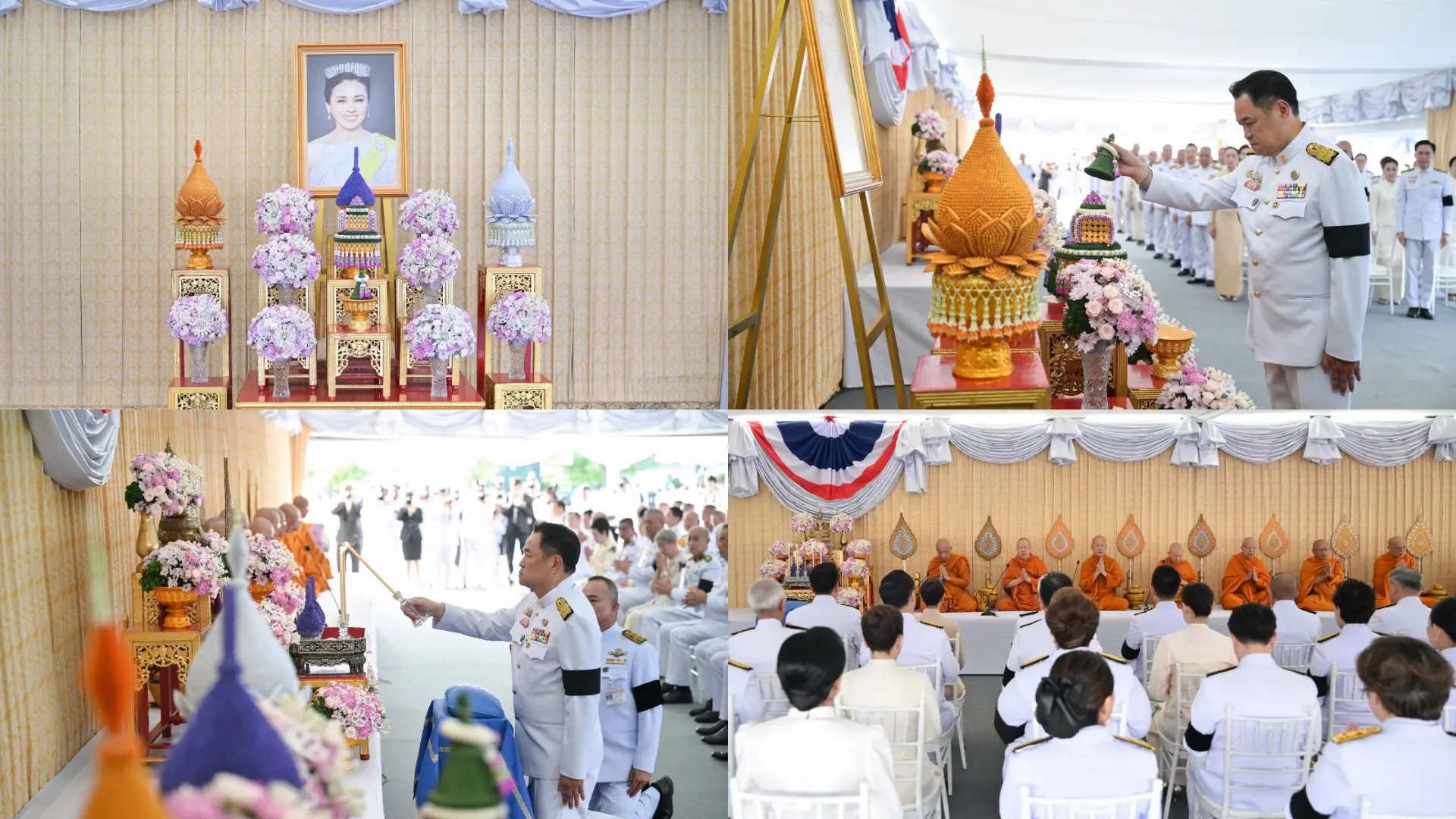 นายกรัฐมนตรีและคู่สมรส เป็นประธานพิธีเจริญพระพุทธมนต์ และพิธีทำบุญตักบาตรถวายพระราชกุศล เนื่องในโอกาส พระราชพิธีมหามงคลเฉลิมพระชนมพรรษา ๔ รอบ สมเด็จพระนางเจ้าฯ พระบรมราชินี ๓ มิถุนายน ๒๕๖๙