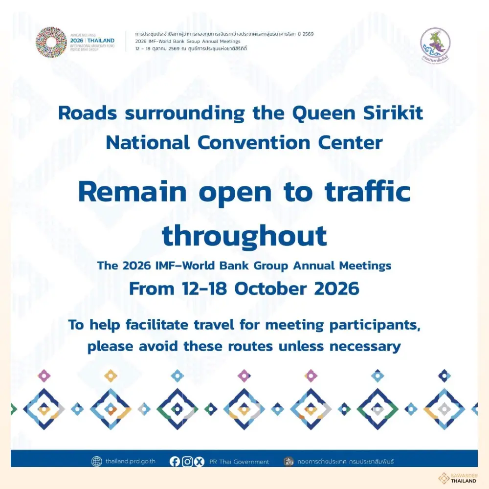 Roads around QSNCC remain open during the 2026 IMF–World Bank Group Annual Meetings from 12–18 October 2026