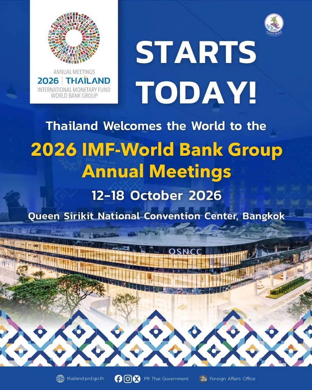 Starts Today! Thailand welcomes the world to the 2026 IMF–World Bank Group Annual Meetings