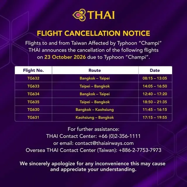 Thai Airways announces the can...