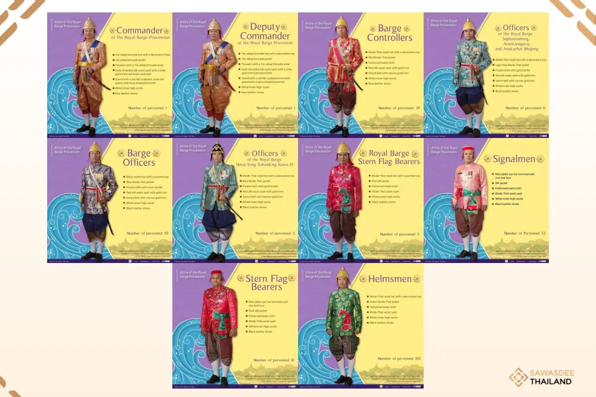 Attire of personnel and rowers in the 2026 Royal Barge Procession for the Royal Kathina Robe Presentation Ceremony,
